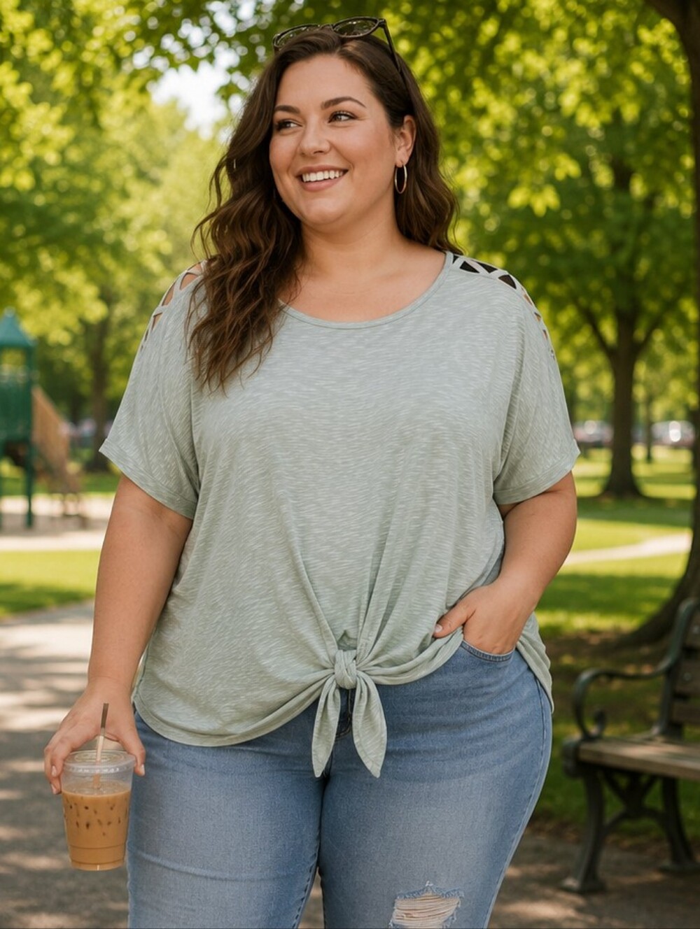 Alyx Sage Green Shoulder Detail Tie Front Blouse. NWT